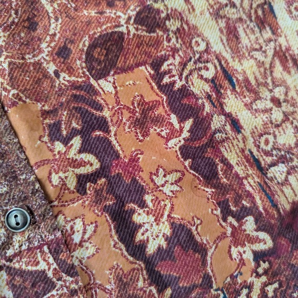 Lucky Brand Button Down Women S Brown Silk Patchwork Print Long Sleeve Blouse - Picture 10 of 11